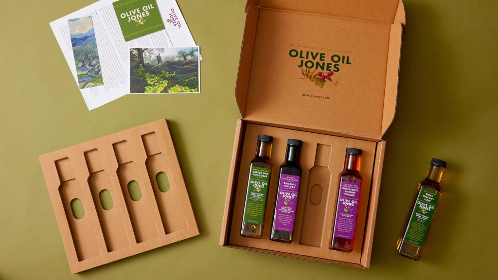 olive oil jones cardboard packaging