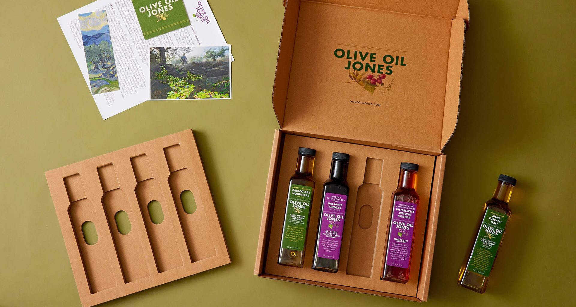 olive oil jones cardboard packaging