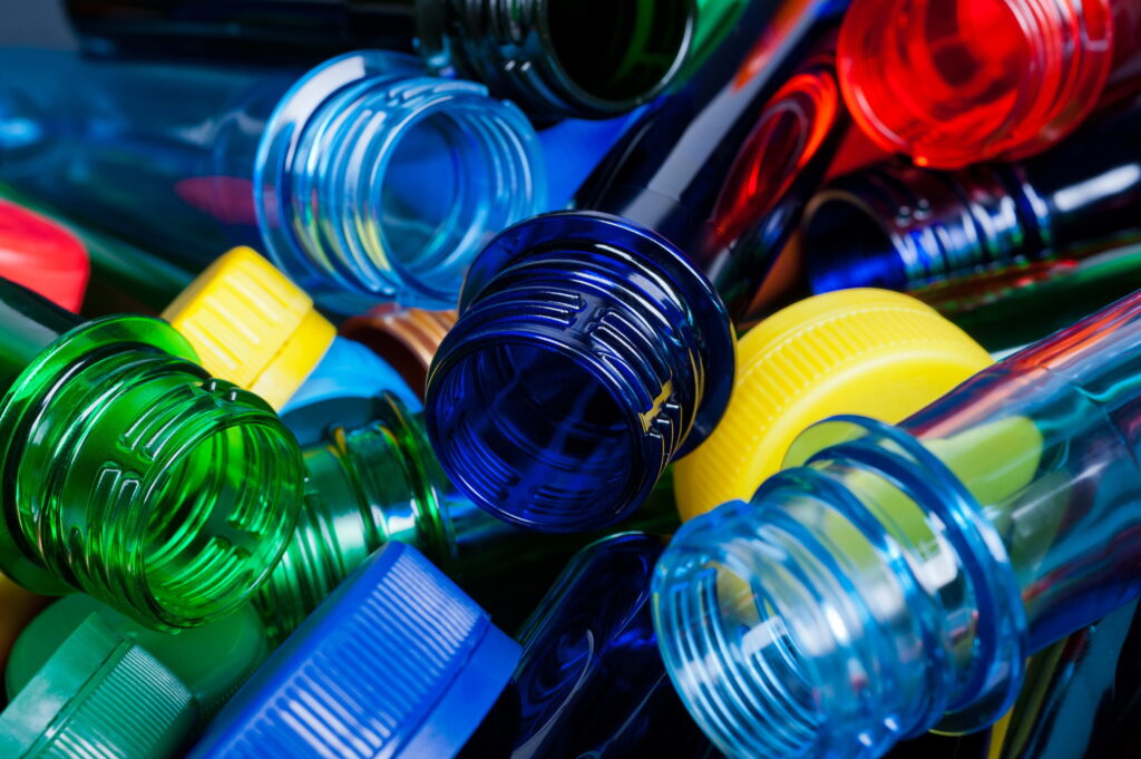 PET colored plastic bottles and caps