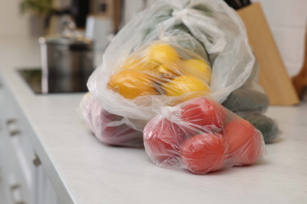 produce in translucent polyethylene bags