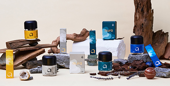 different custom cannabis packages produced by Zenpack for Aura