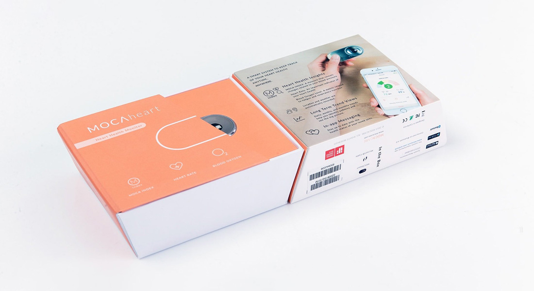 MOCAheart heart scanner box produced by Zenpack's medicine packaging services